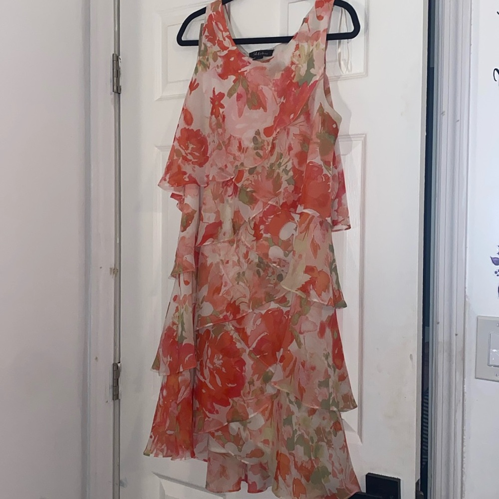 S.L. Fashion coral/cream layered dress